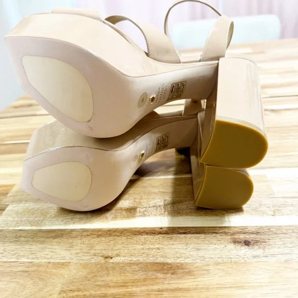 Stuart Weitzman Miami Patent Leather Adobe Nude Strappy Platform Sandals Size 9 - Picture 5 of 10